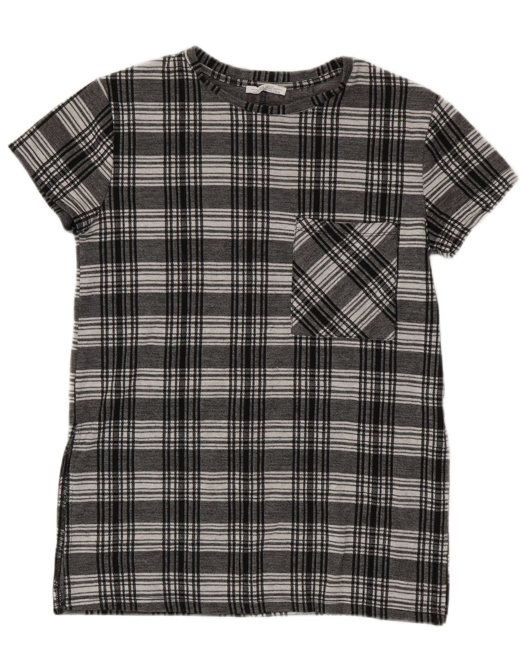 ZARA Blusa larga de manga corta para mujer Top UK 10 Small Black Plaid