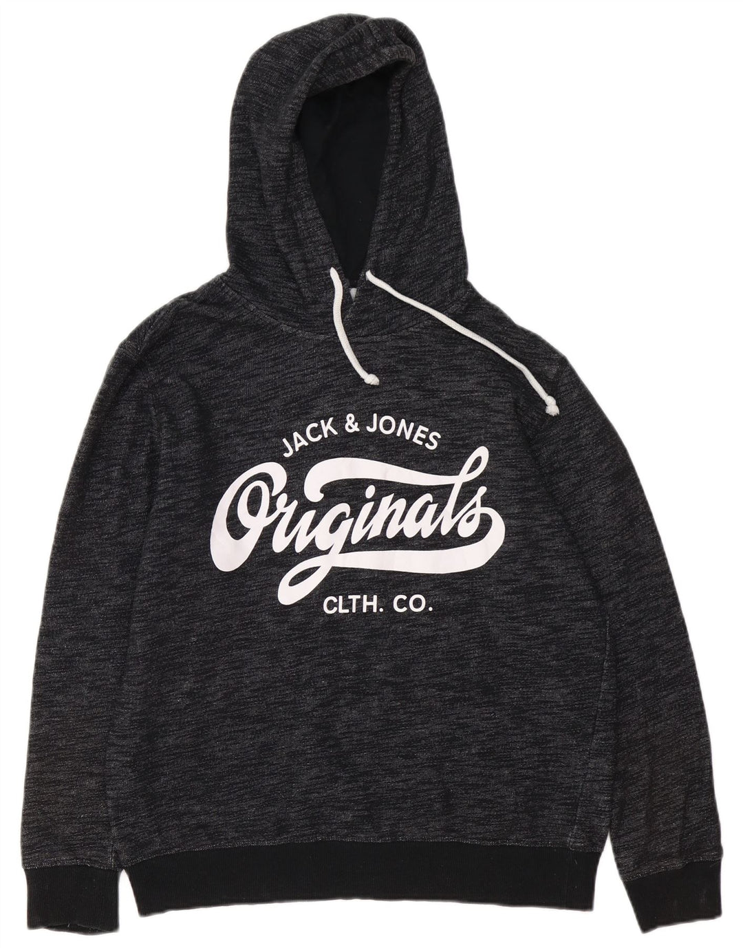 JACK & JONES Hombre Sudadera con capucha gráfica Jersey grande Gris moteado Poliéster