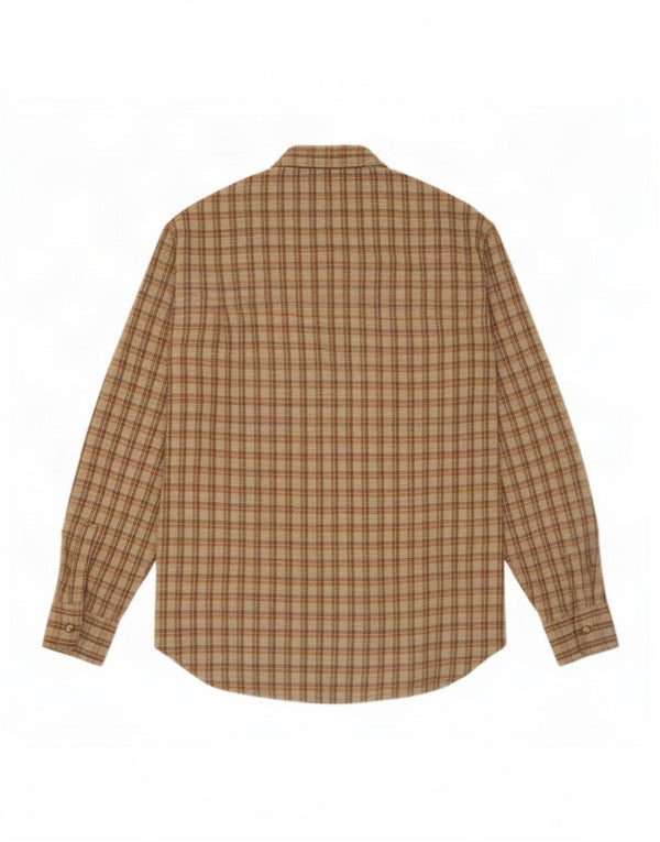 Vintage hombres franela camisa tamaño 37 14 1/2 pequeño marrón cheque