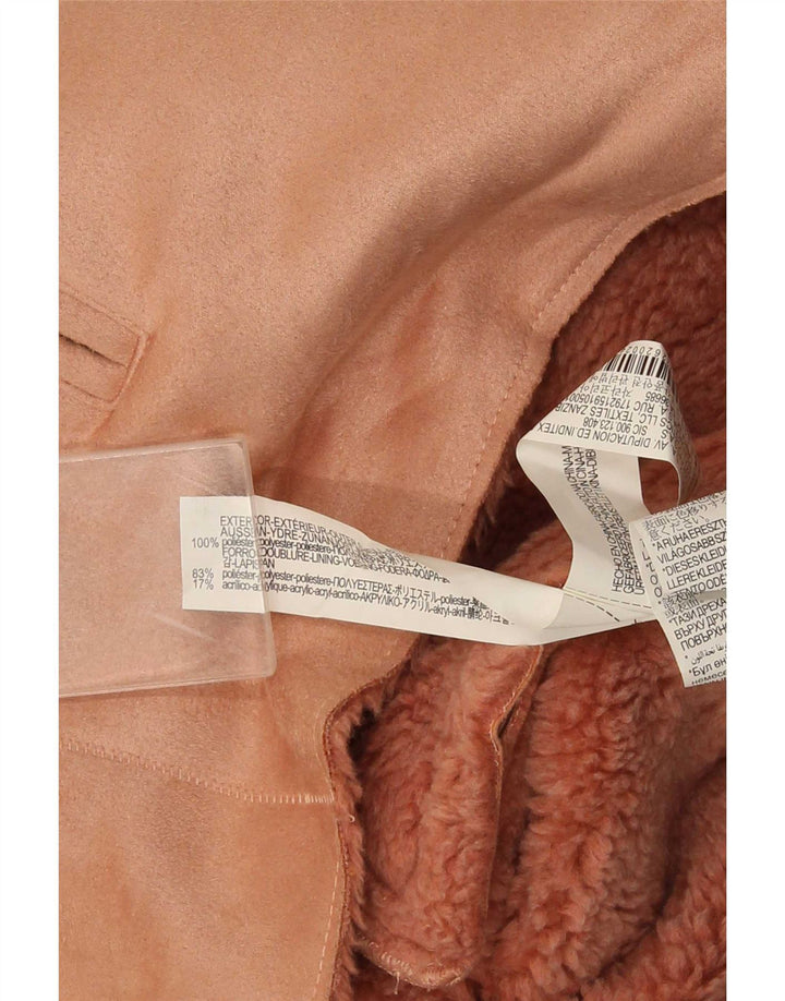 Zara Mujer Sherpa Chaqueta UK 10 Small Rosa Poliéster