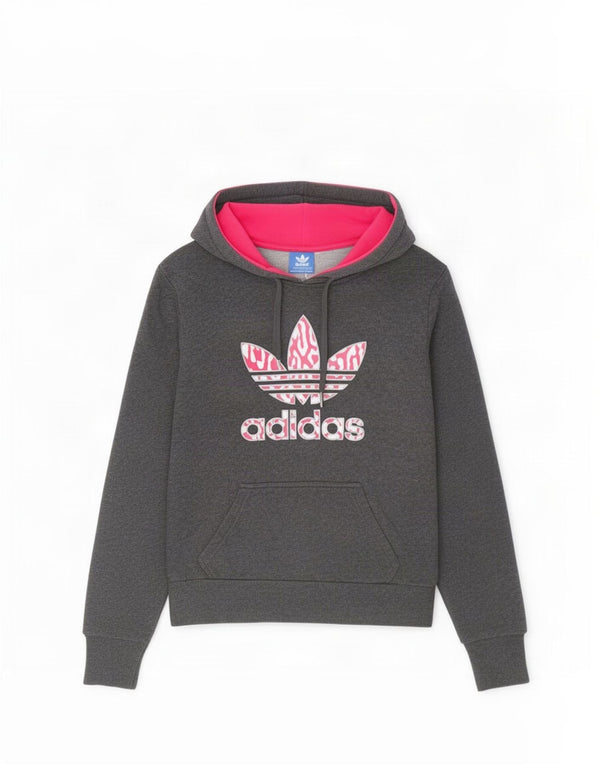 Adidas - Sudadera con capucha para mujer, diseño gráfico, Reino Unido 12, algodón gris medio