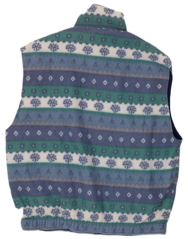 Vintage hombres reversible polar Gilet Reino Unido 42 XL poliéster geométrico azul