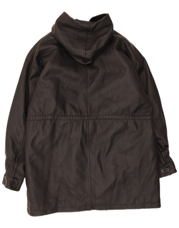 Regina Schrecker Abrigo de piel sintética con capucha para mujer UK 18 XL Negro PVC
