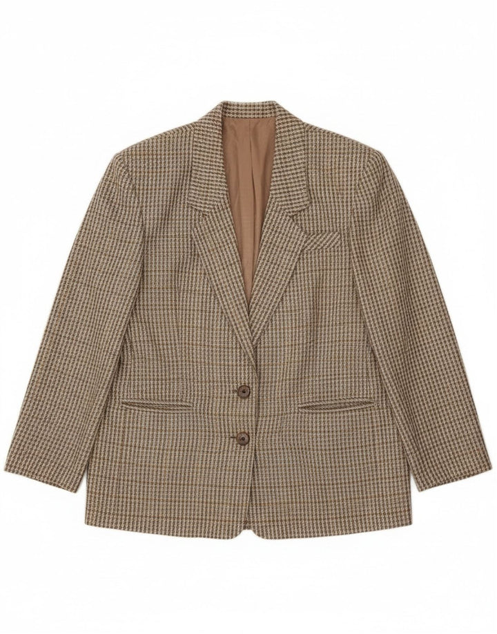 Vintage mujer 2 botones Blazer chaqueta IT 46 grande caqui Gingham lana