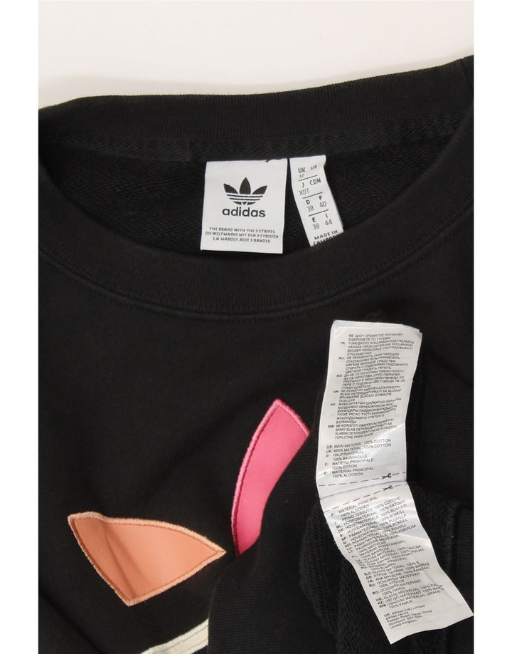 ADIDAS Mujer Crop Graphic Sudadera Jumper UK 12 Mediano Negro Algodón