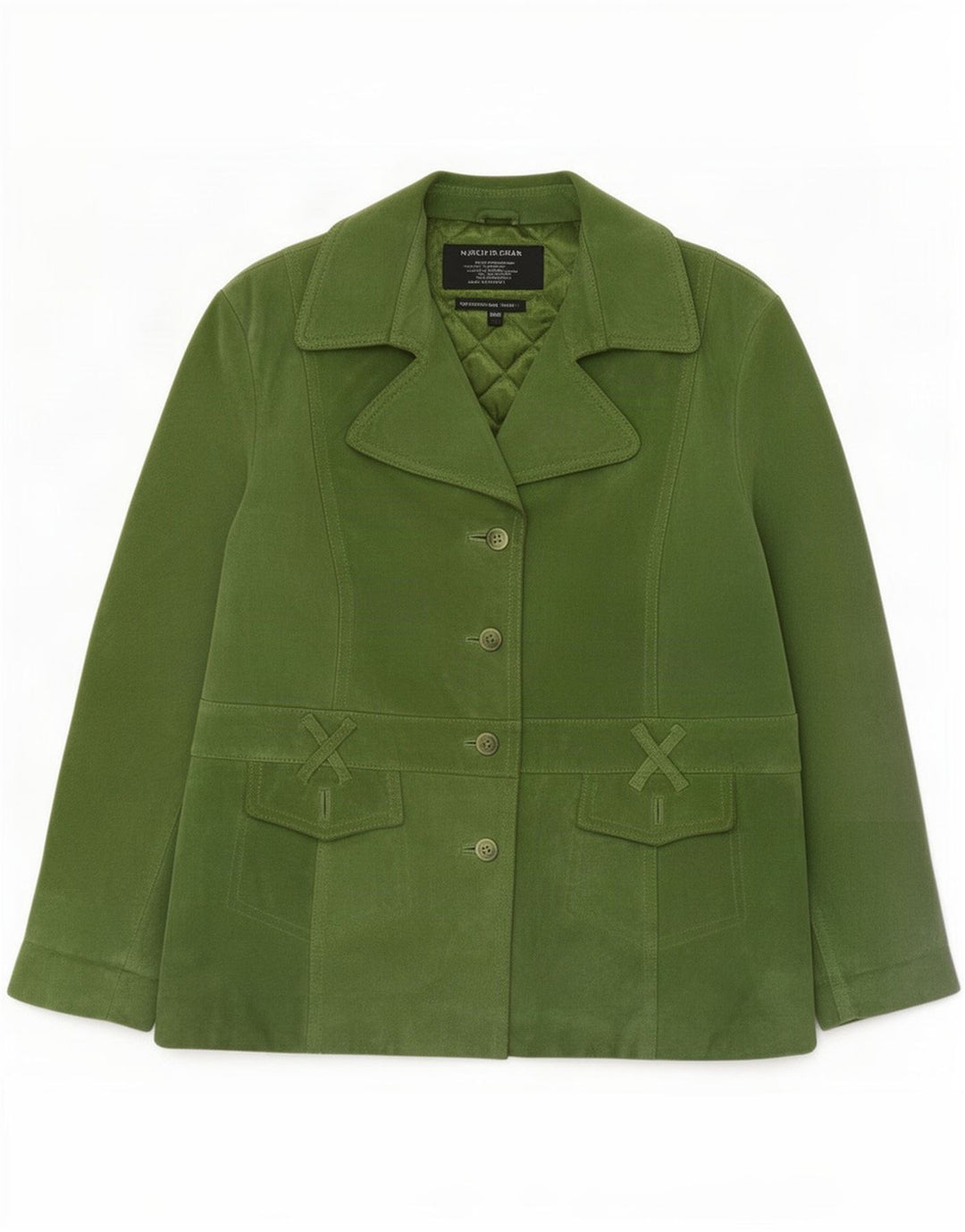 Vintage mujer 4 botones ante Blazer chaqueta Reino Unido 20 2XL cuero verde