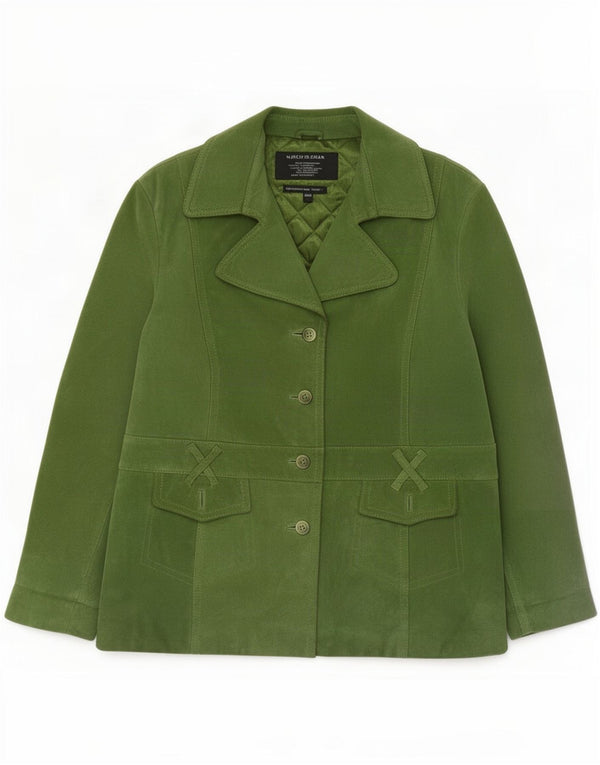 Vintage mujer 4 botones ante Blazer chaqueta Reino Unido 20 2XL cuero verde