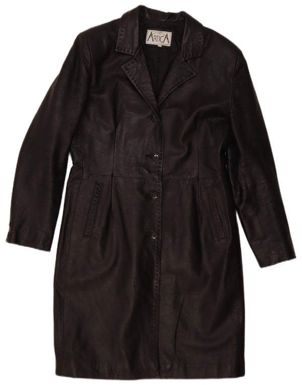 Abrigo de cuero vintage para mujer IT 48 XL cuero negro