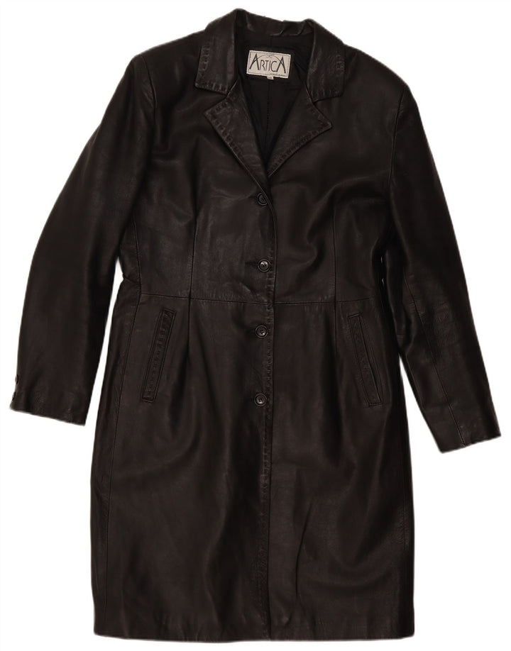 Abrigo de cuero vintage para mujer IT 48 XL cuero negro