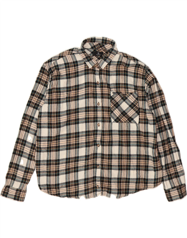 VOLCOM Womens Flannel Shirt US 10 Large White Check Cotton Vintage Volcom and Second-Hand Volcom from Messina Hembry 