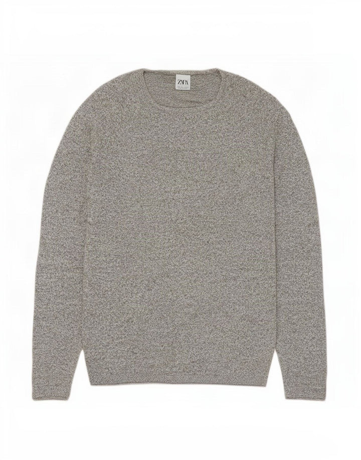 Zara Hombre Jersey De Cuello Redondo Jersey Grande Gris Moteado