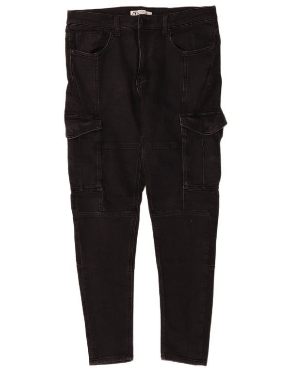 Zara Mens Cargo Slim Jeans EU 46 XL W36 L30 Algodón Negro
