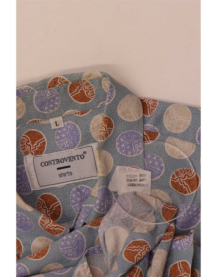 Controvento Camisa Con Estampado Abstracto Para Hombre Algodón Azul Grande
