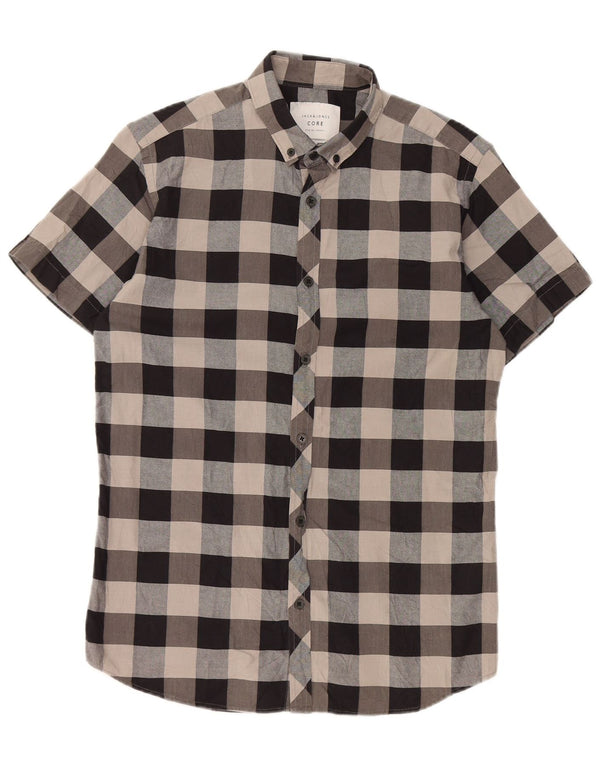 Jack & Jones Camisa Slim Fit De Manga Corta De Algodón A Cuadros Gris Pequeño Hombre