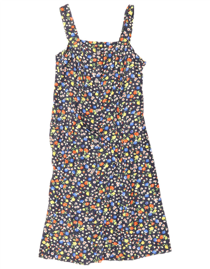 Vintage mujer Sundress Reino Unido 12 medio azul marino floral