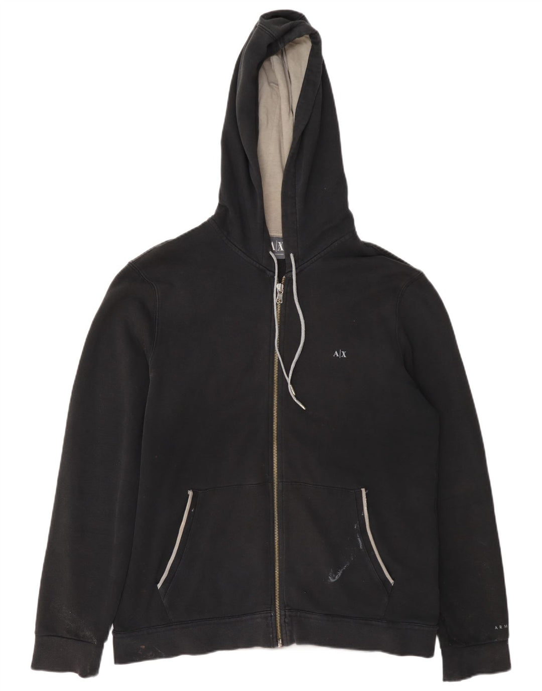 Armani - Sudadera con capucha y cremallera para hombre, talla grande, algodón negro