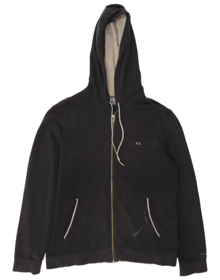 Armani - Sudadera con capucha y cremallera para hombre, talla grande, algodón negro