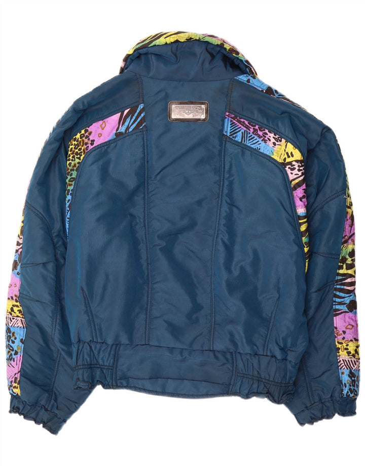 Chaqueta de esquí vintage de gran tamaño para mujer IT 52 2XL Azul Animal Print Poliamida