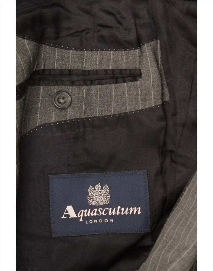 AQUASCUTUM Mens 2 Button Blazer Jacket UK 44 2XL Grey Pinstripe Wool Vintage Aquascutum and Second-Hand Aquascutum from Messina Hembry 
