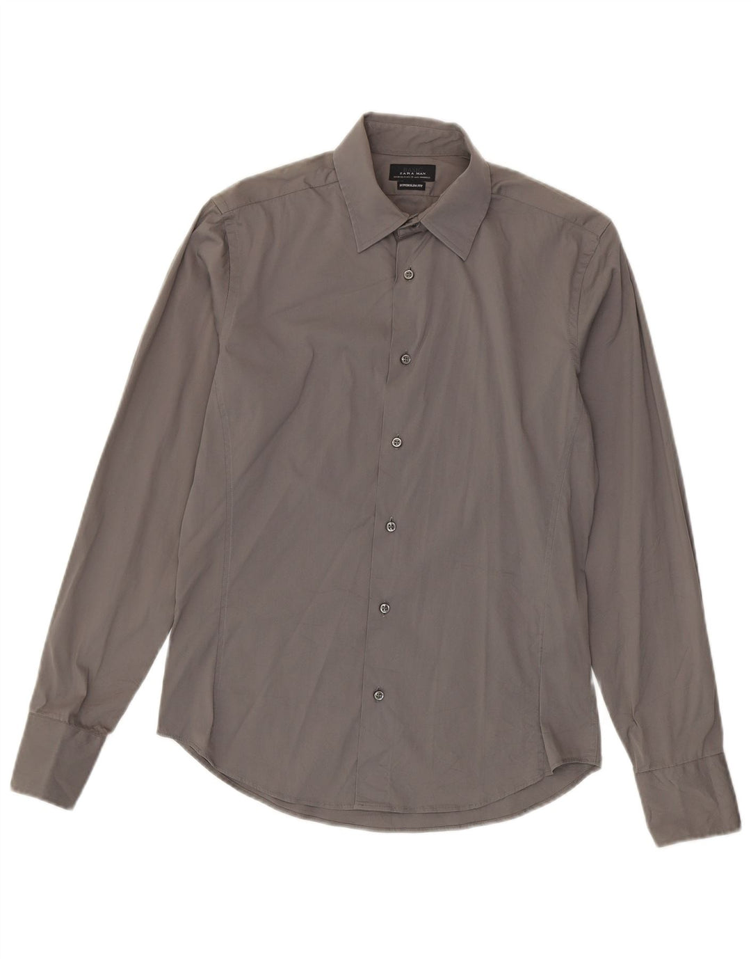 Zara Hombre Camisa Super Slim Fit Algodón Gris Medio