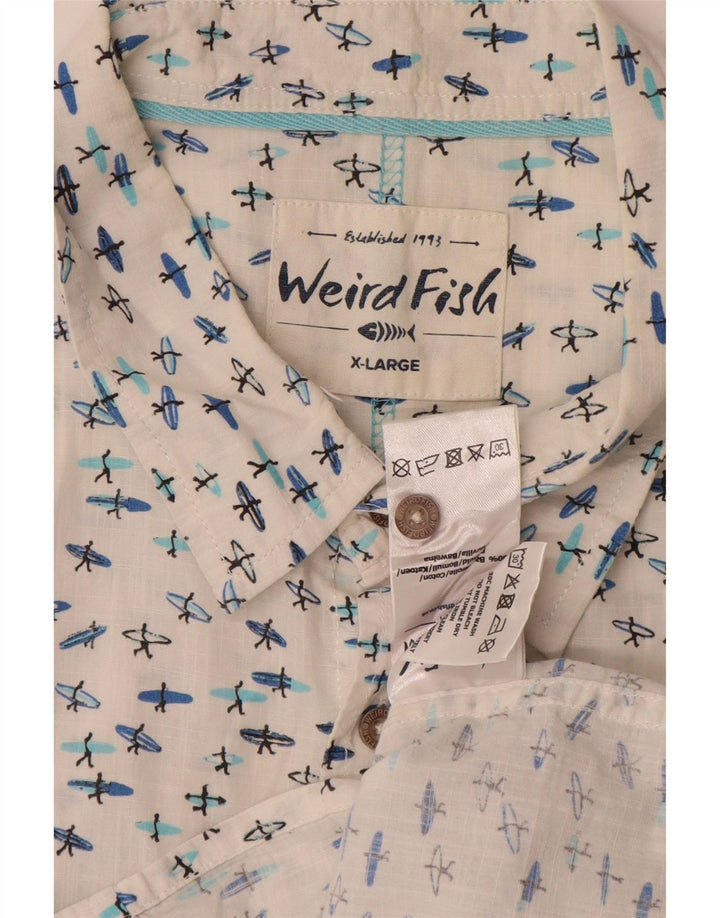 Weird Fish Camisa de manga corta con estampado abstracto para hombre XL Algodón blanco