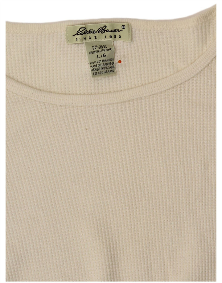 EDDIE BAUER Camiseta de mujer de manga larga UK 16 Grande de algodón blanco roto