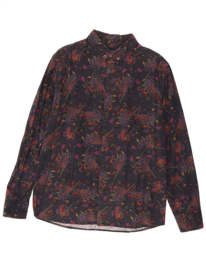 Camisa vintage para hombre grande algodón floral negro