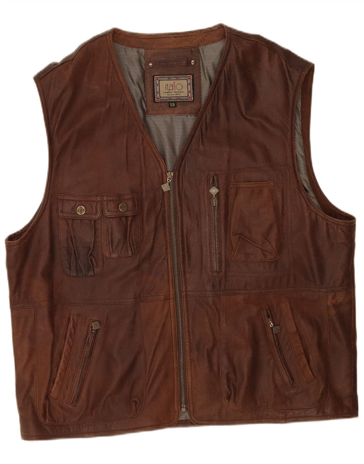 Italo Chaleco de cuero para hombre IT 58 4XL Cuero marrón