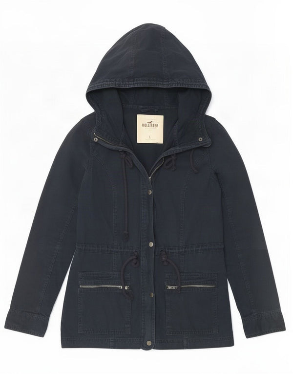 Hollister Parka con capucha para mujer, talla 40, talla grande, algodón azul marino