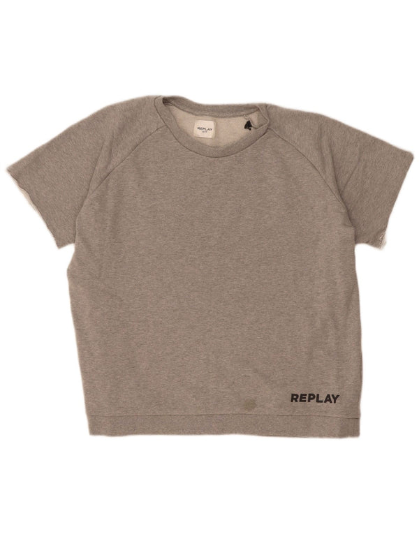 Replay Sudadera de Manga Corta para Mujer Jersey UK 20 2XL Gris Algodón
