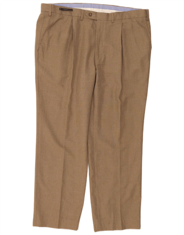 Marks & Spencer Pantalón de traje con pinzas para hombre W40 L29 Poliéster beige