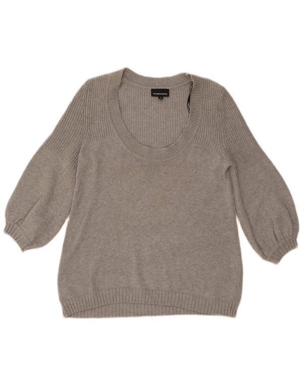 WAREHOUSE Suéter tipo jersey con cuello barco y manga 3/4 para mujer UK 40 Gris medio