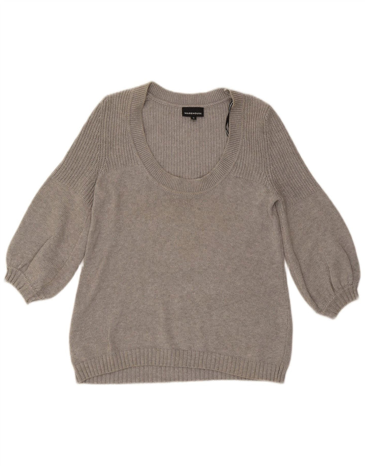 WAREHOUSE Suéter tipo jersey con cuello barco y manga 3/4 para mujer UK 40 Gris medio