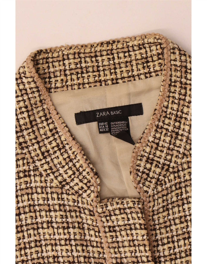 Zara Chaqueta Blazer Mujer EU 42 Grande Beige Cuadros Acrílico