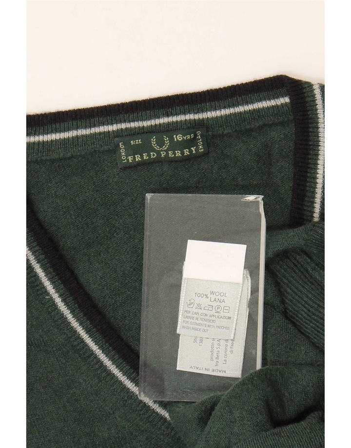Fred Perry Jersey con cuello en V para niño 15-16 años Lana verde