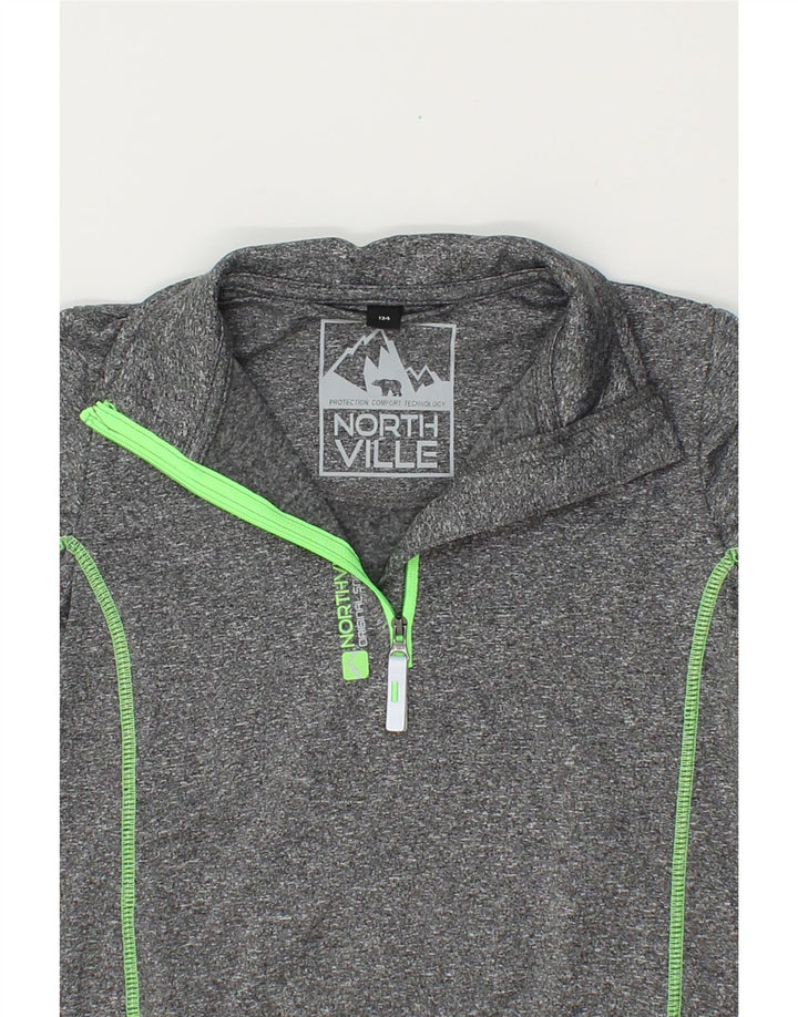 NORTHVILLE Boys Zip Neck Pullover Tracksuit Top 8-9 Years Grey Flecked Vintage Northville and Second-Hand Northville from Messina Hembry 