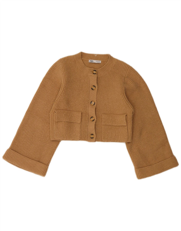Zara Mujer Crop Cardigan Suéter UK 12 Medium Beige
