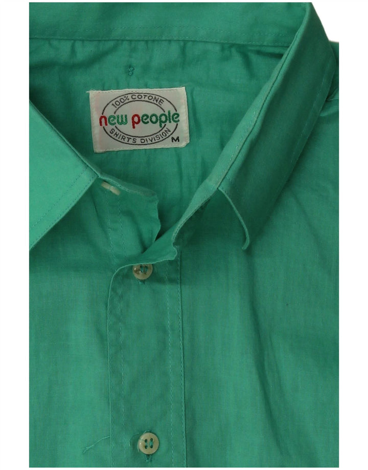 Camisa vintage de manga corta para hombre de algodón verde medio