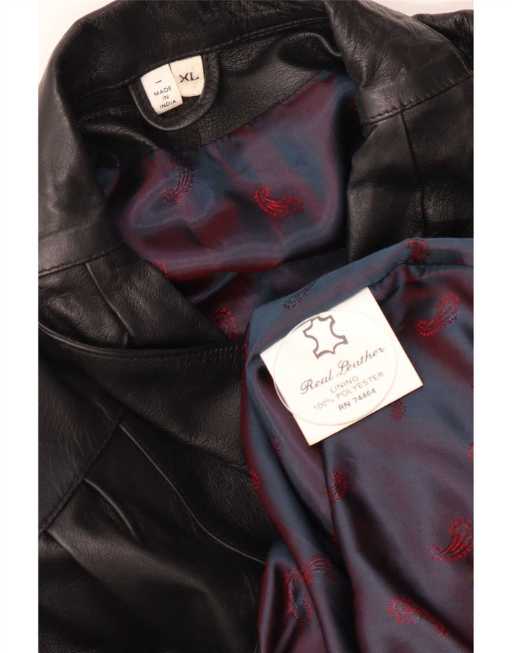 Vintage mujer cuero abrigo Reino Unido 18 XL negro