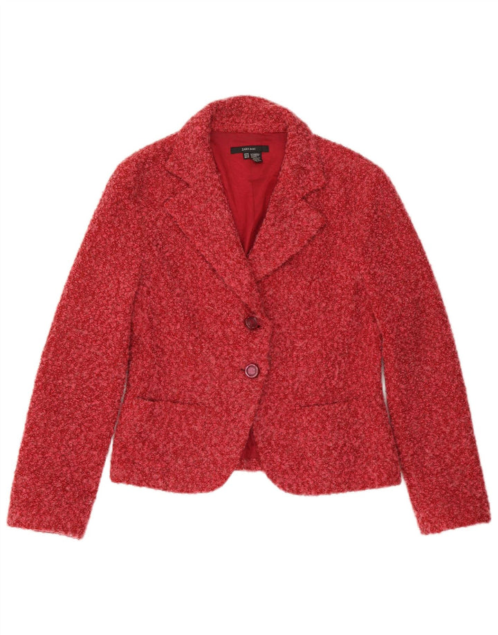 ZARA Chaqueta Blazer De 2 Botones Para Mujer EU 42 Grande Acrílico Moteado Rojo