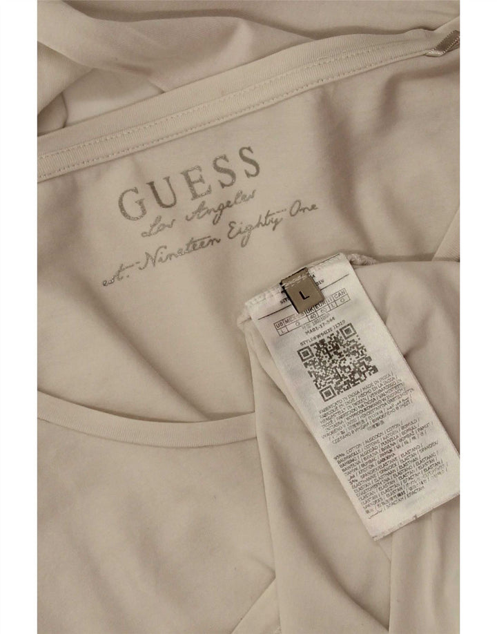 Guess Top gráfico para mujer de manga larga UK 44 Grande Algodón blanco