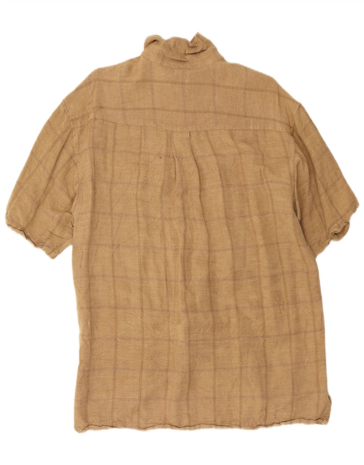 Camisa Izod Hombre Manga Corta Lino Cuadros Beige Medio