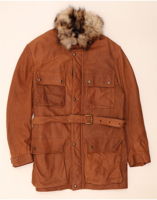Abrigo de cuero vintage para hombre IT 56 3XL cuero marrón