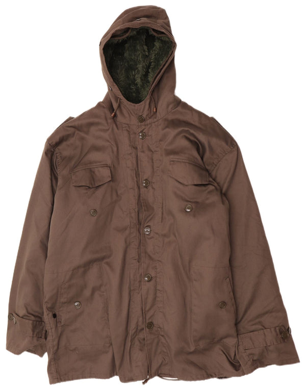 Vintage hombres militar con capucha Sherpa Parka chaqueta IT 62 3XL Caqui