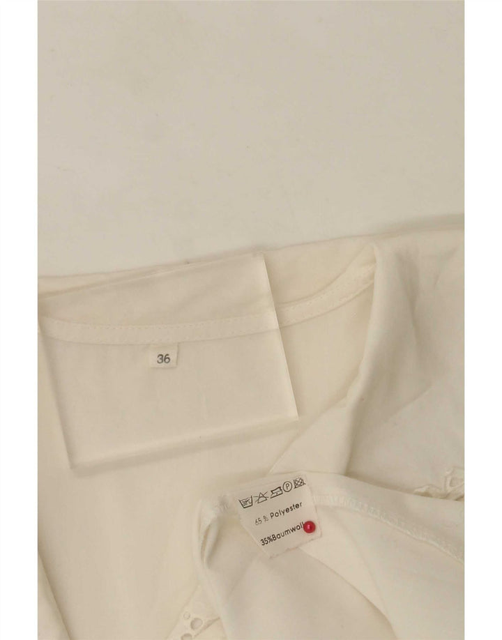 Vintage mujer camisa blusa EU 36 pequeño poliéster floral blanco