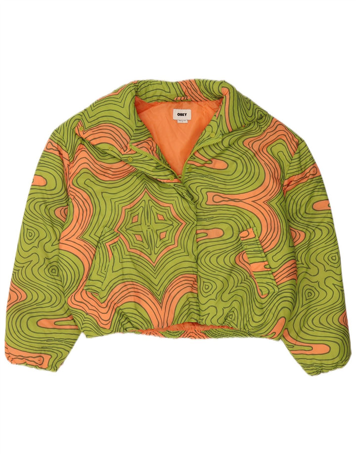 Obey Chaqueta Acolchada Extragrande para Mujer UK 40 Poliéster Geométrico Verde Pequeño