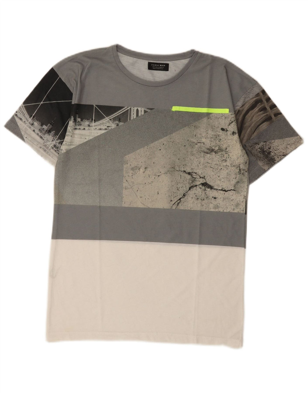 Zara Hombre Camiseta Gráfica Top Small Gris Colorblock