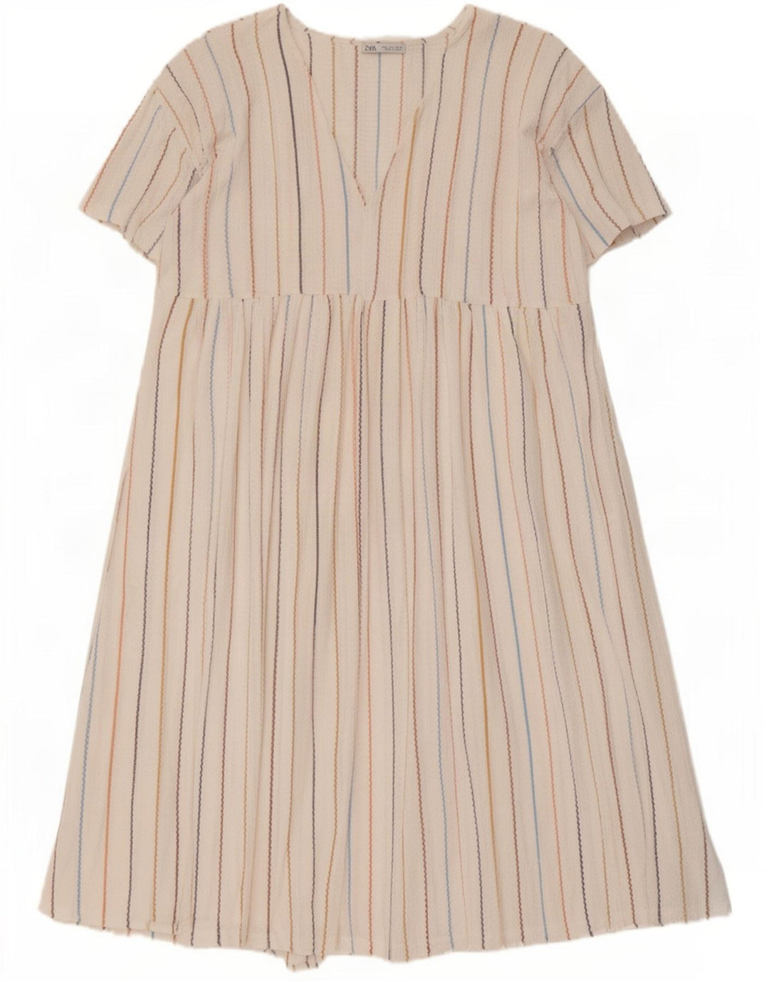 Zara Mujer Vestido Acampanado UK 46 Grande Poliéster A Rayas Blanco