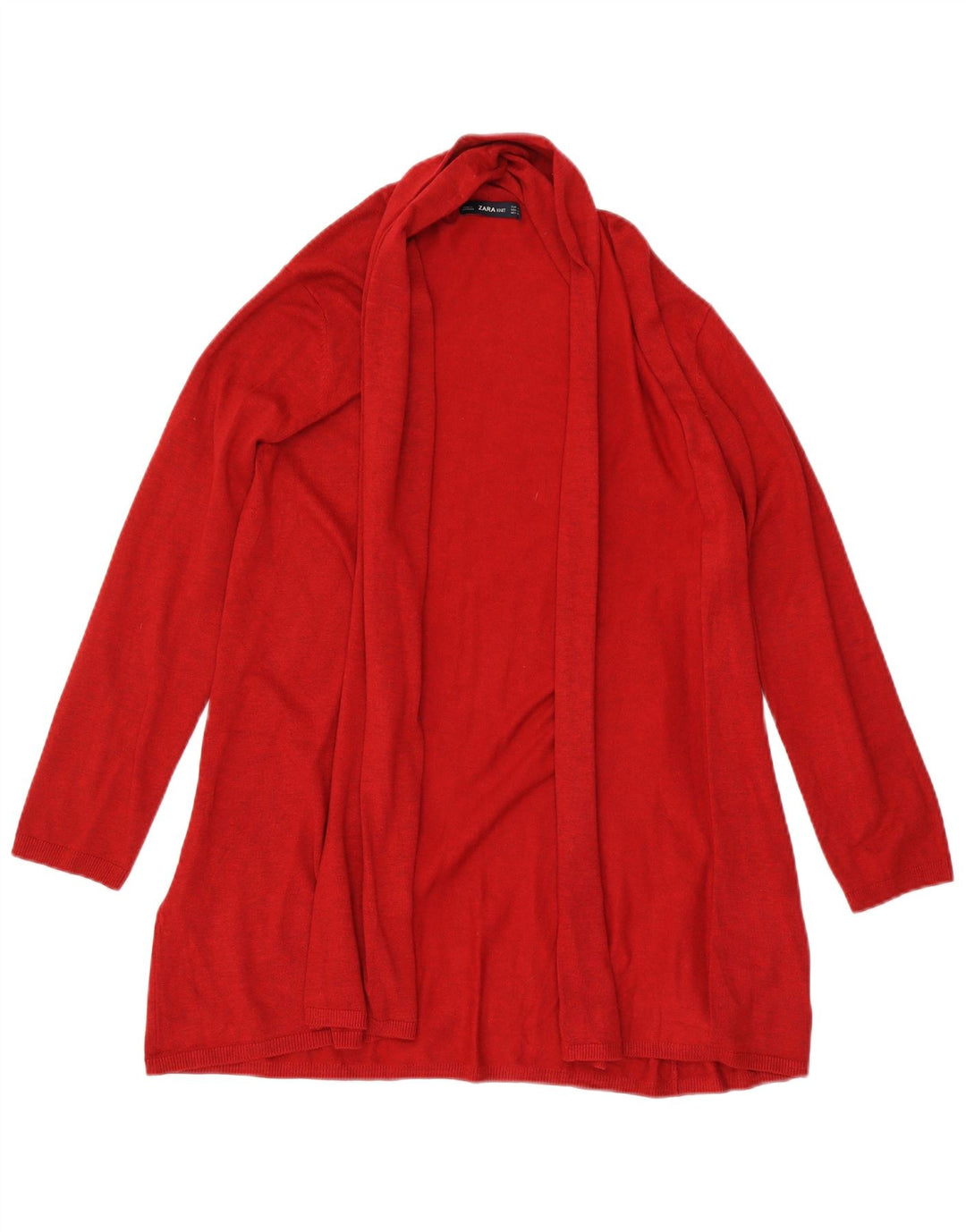 Zara Mujeres Longline Open Cardigan Suéter UK 42 Medio Viscosa Roja