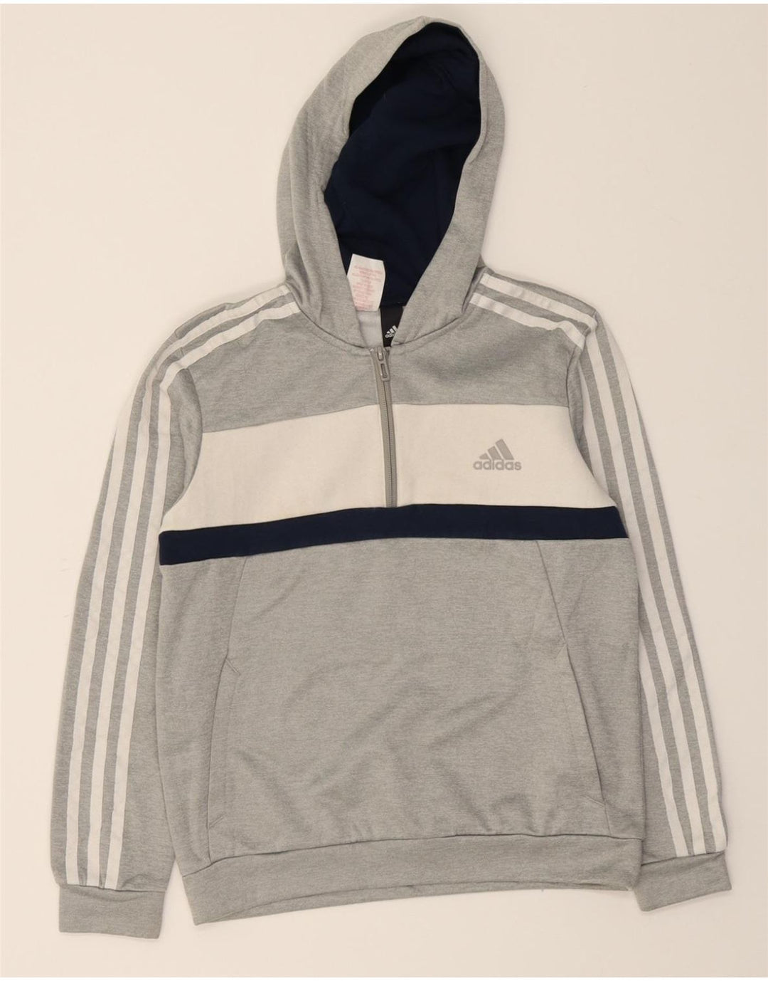 ADIDAS Boys Hoodie Jumper 11-12 Years Grey Colourblock Polyester Vintage Adidas and Second-Hand Adidas from Messina Hembry 